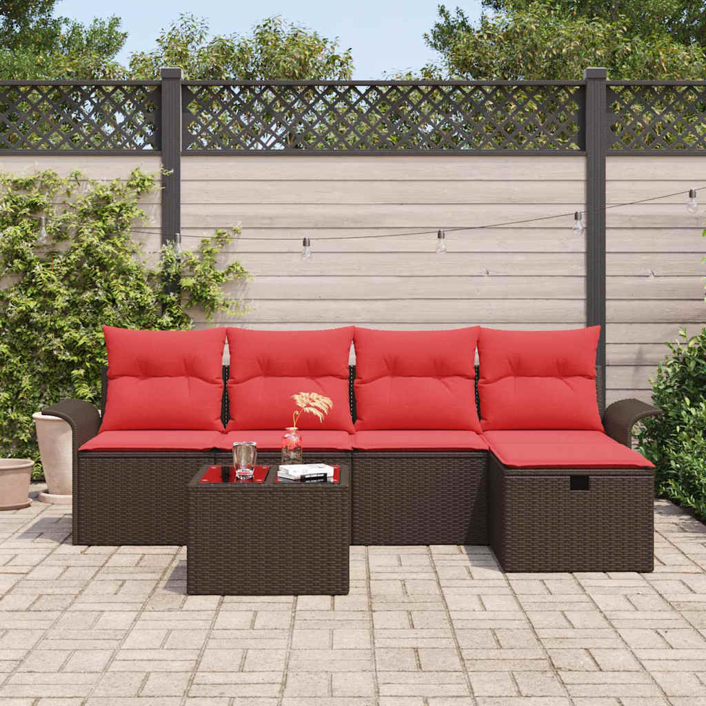 Tuin Sofa Set 6 st Bruin en Rood poly rattan