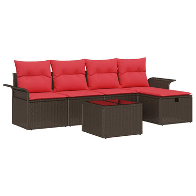 Tuin Sofa Set 6 st Bruin en Rood poly rattan