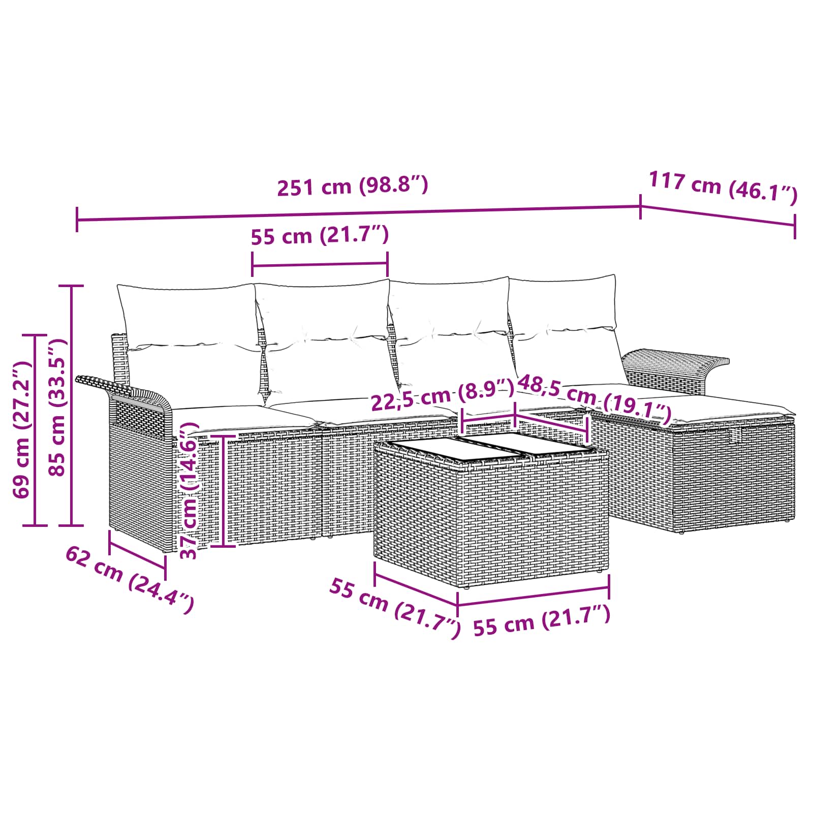 Tuin Sofa Set 6 st Bruin en Rood poly rattan