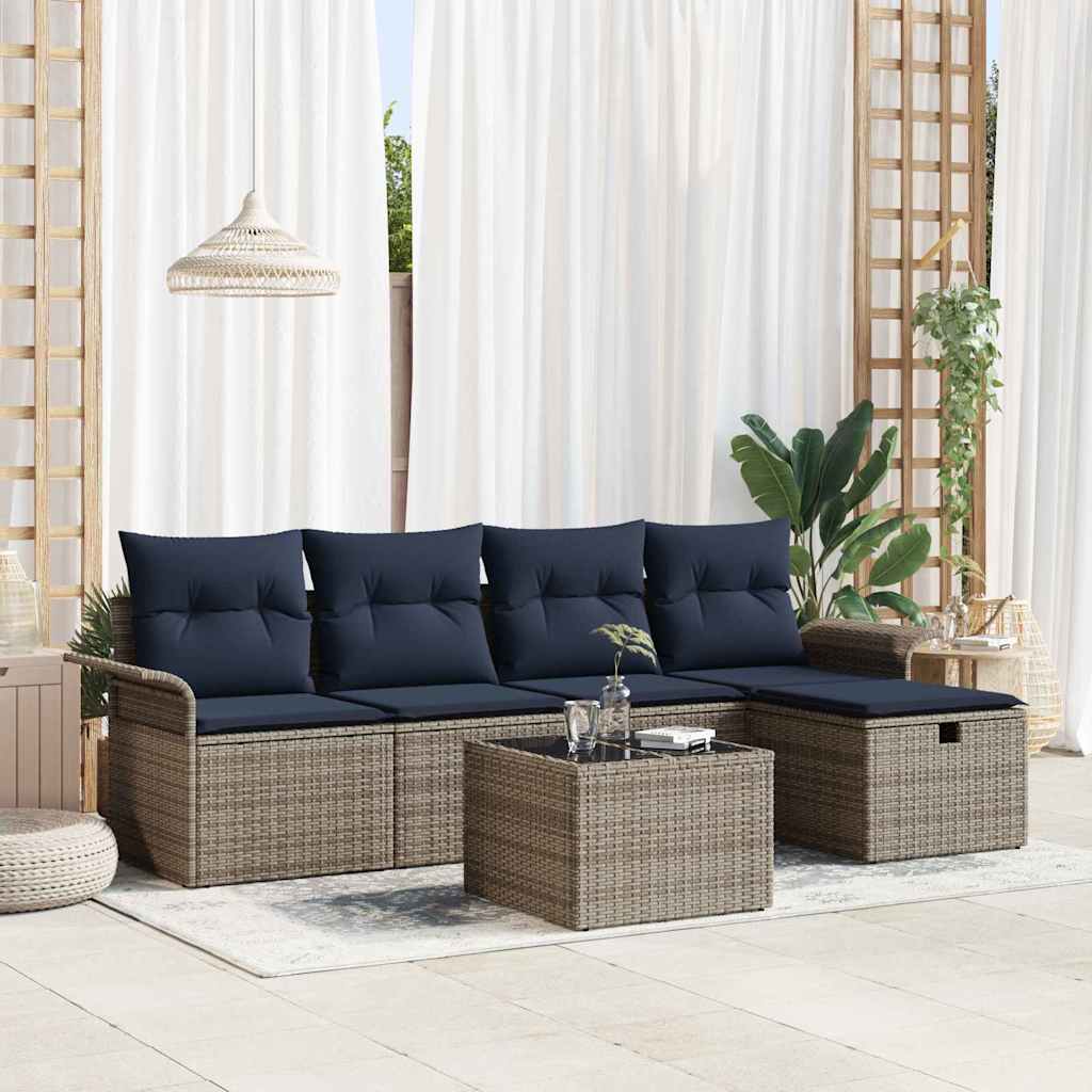 Tuin Sofa Set 6 st Grijs en Marineblauw poly rattan