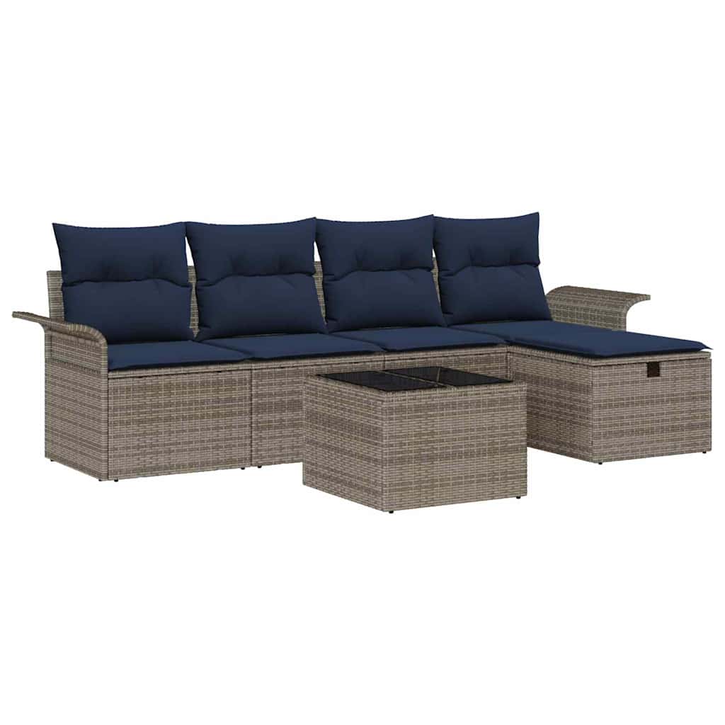 Tuin Sofa Set 6 st Grijs en Marineblauw poly rattan