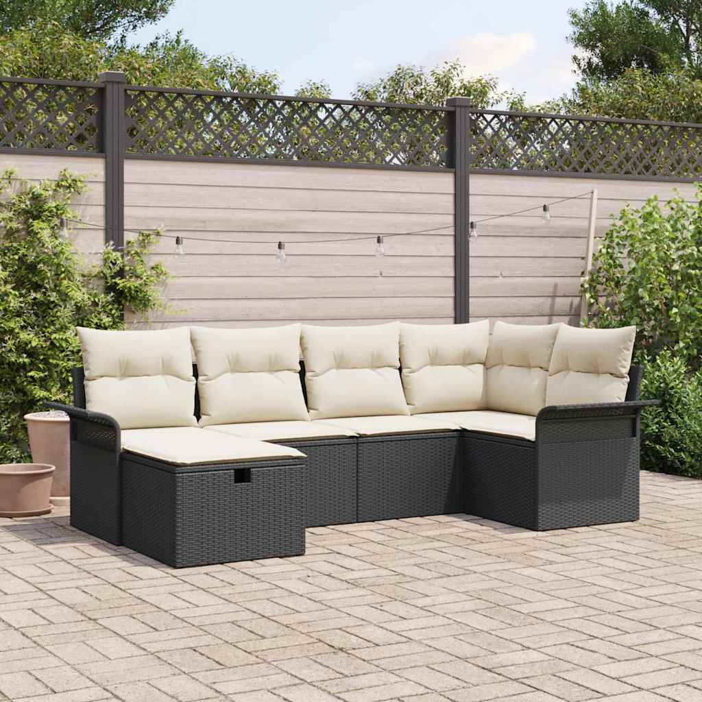 Tuinbankenset 6 st Zwart en Crème poly rattan