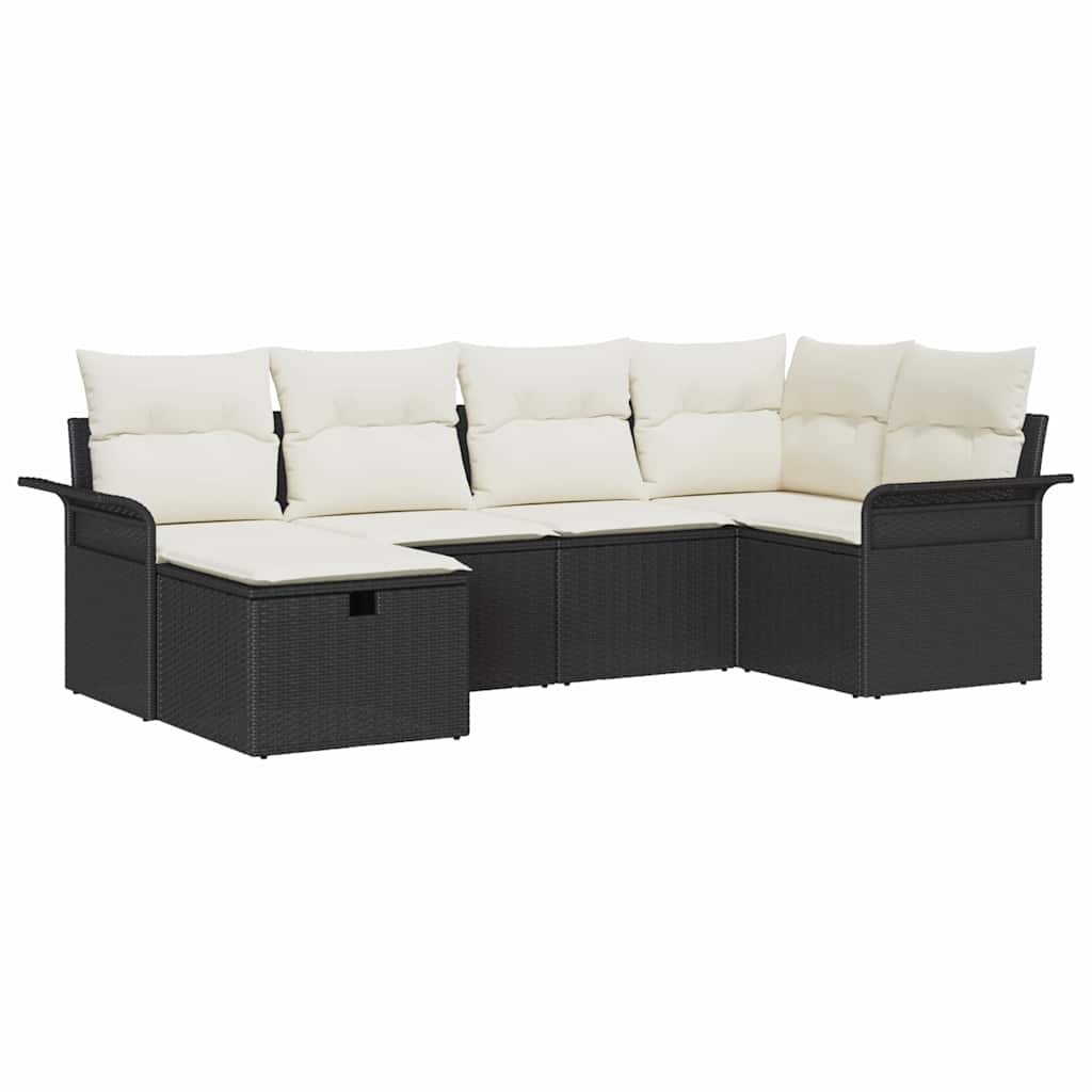 Tuinbankenset 6 st Zwart en Crème poly rattan