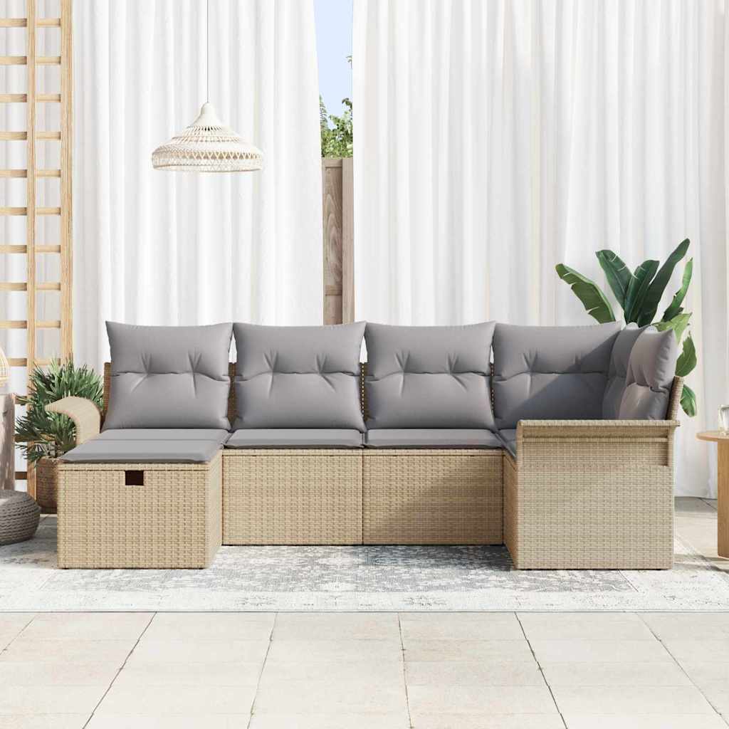 Tuin Sofa Set met kussen 6 pcs Beige en Licht Grijs poly rattan