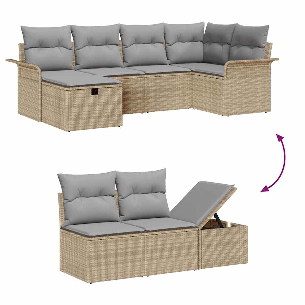 Tuin Sofa Set met kussen 6 pcs Beige en Licht Grijs poly rattan