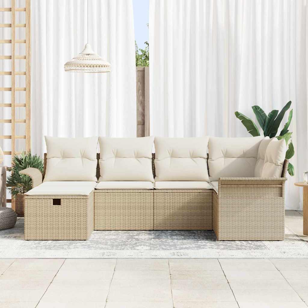 Tuinbankenset 6 st Beige en Crème poly rattan