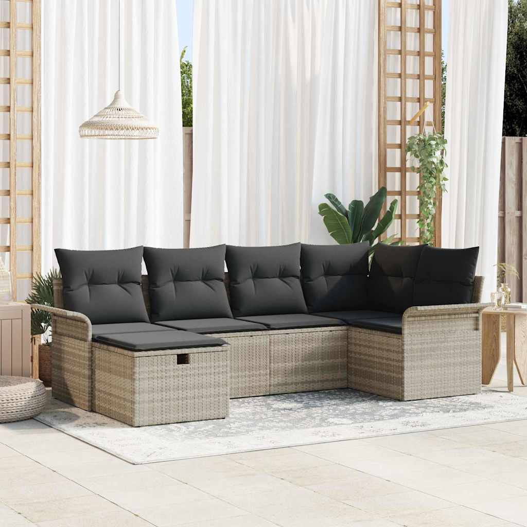 Tuin Sofa Set met kussen 6 pcs Lichtgrijs poly rattan