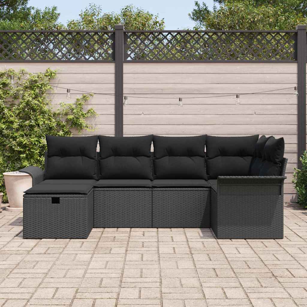 Tuinbankenset 6 st Zwart poly rattan