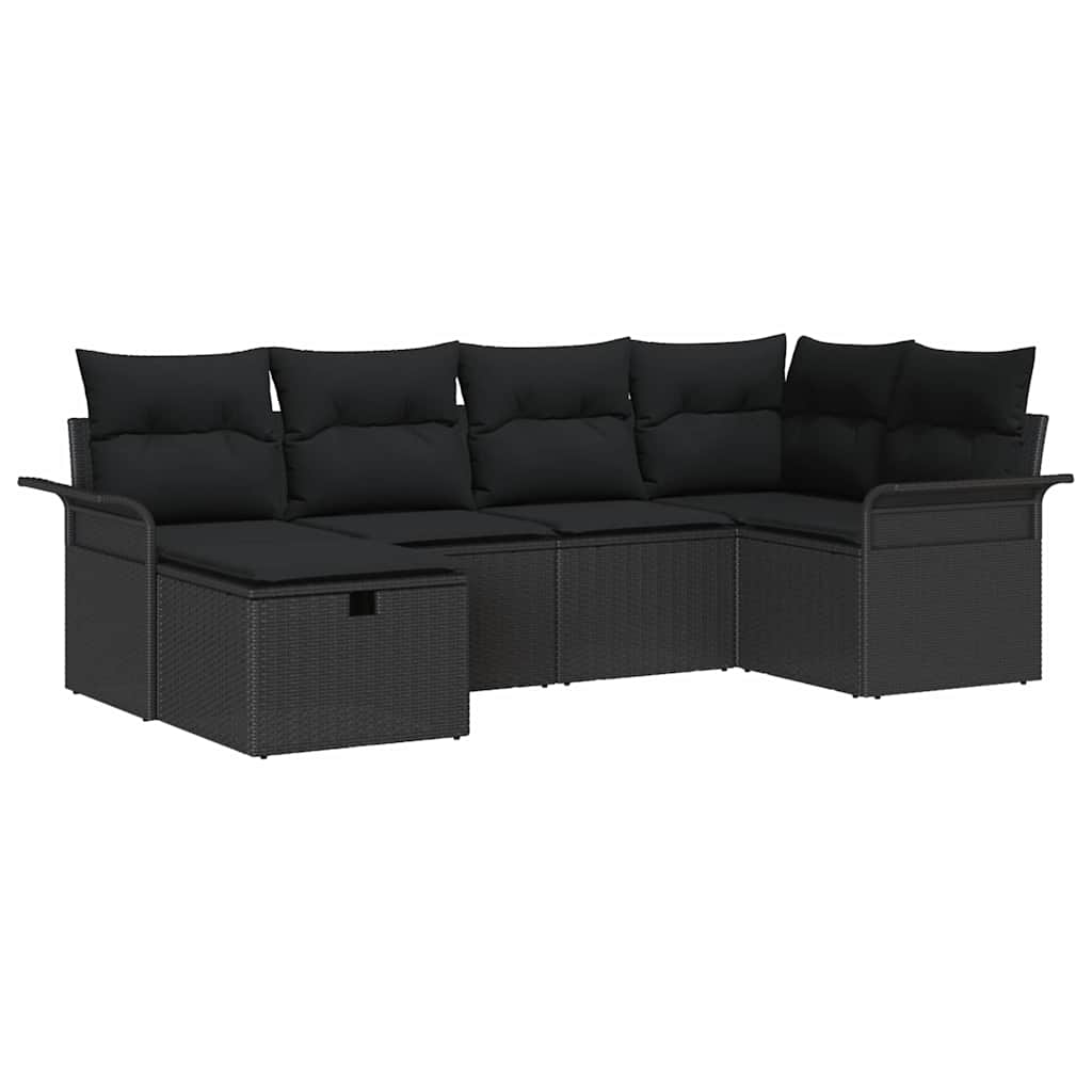 Tuinbankenset 6 st Zwart poly rattan