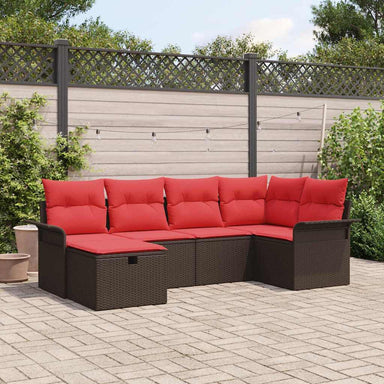 Tuin Sofa Set 6 st Bruin en Rood poly rattan