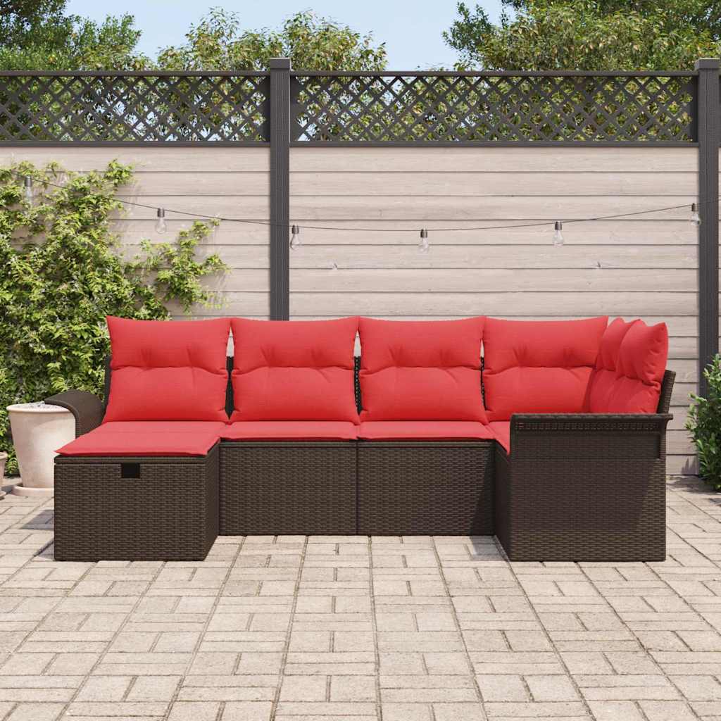 Tuin Sofa Set 6 st Bruin en Rood poly rattan