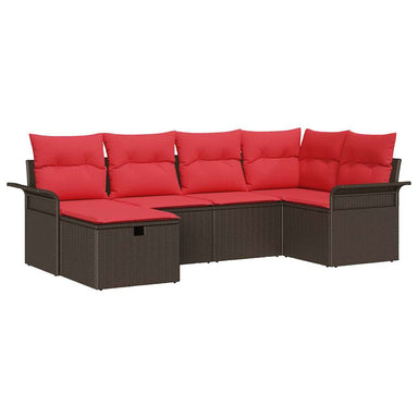 Tuin Sofa Set 6 st Bruin en Rood poly rattan