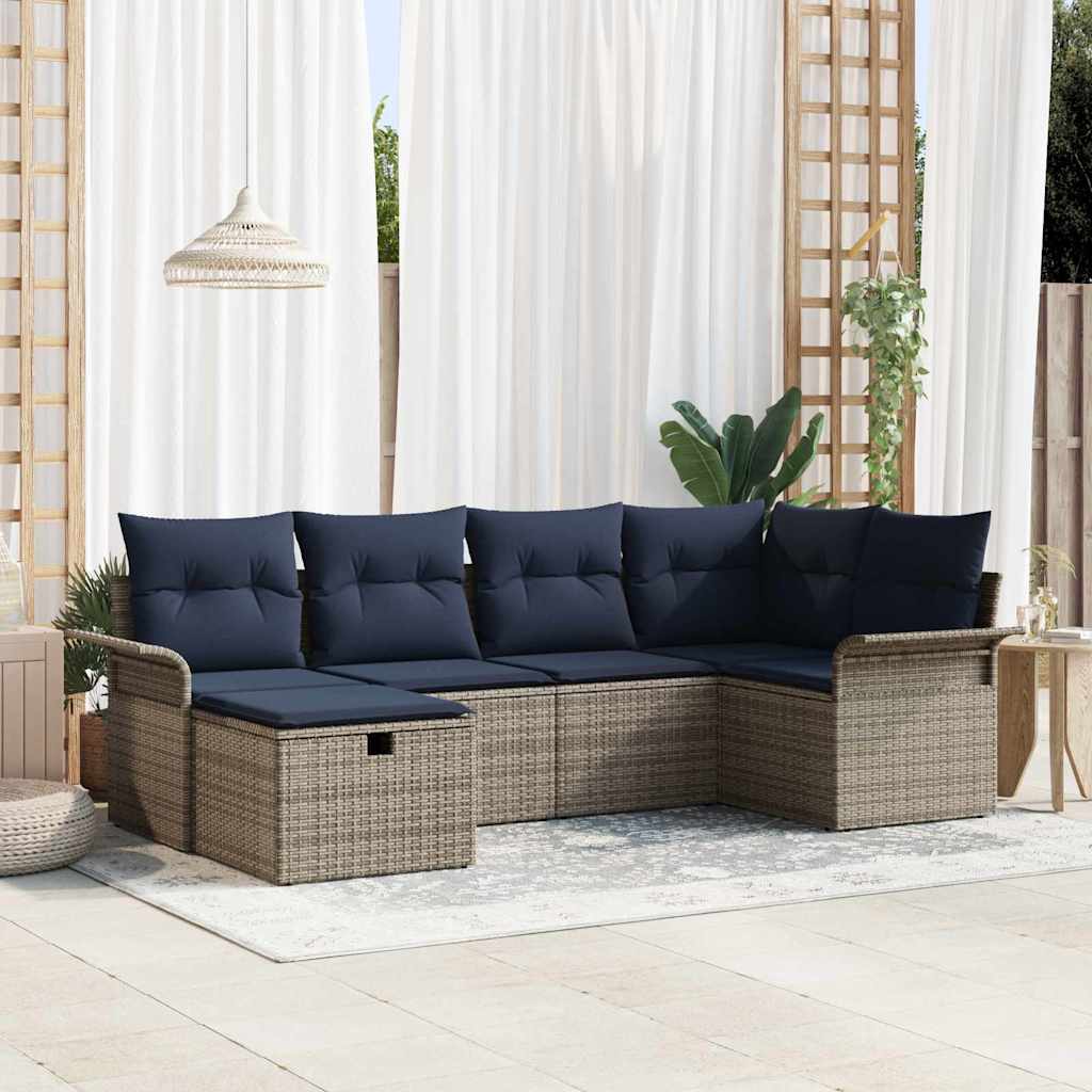 Tuin Sofa Set 6 st Grijs en Marineblauw poly rattan