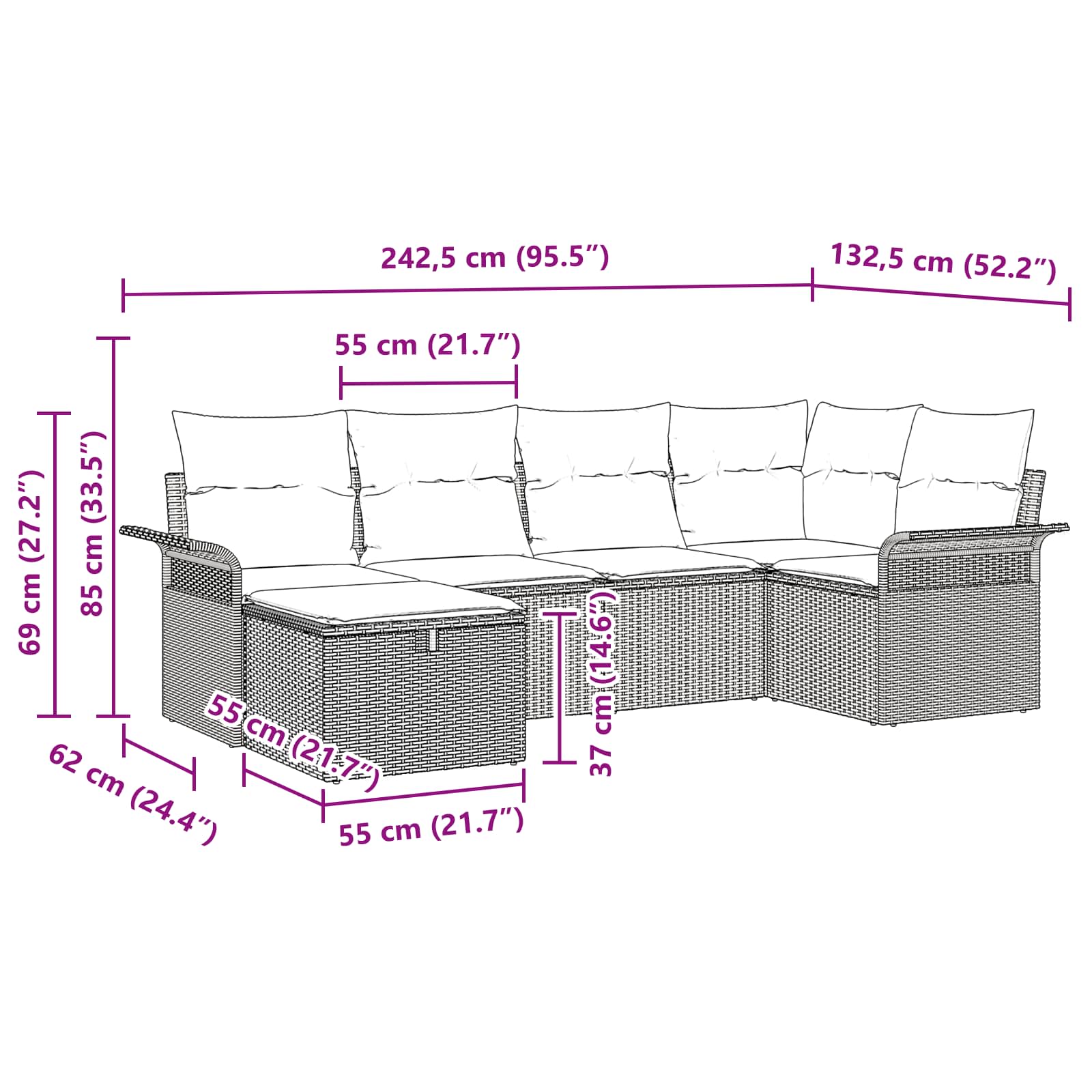 Tuin Sofa Set 6 st Grijs en Marineblauw poly rattan