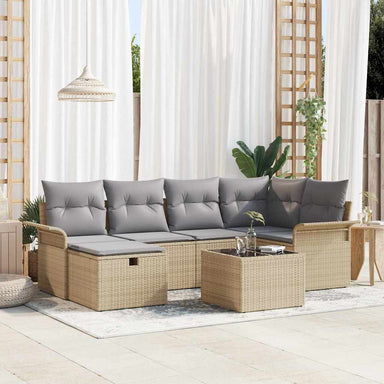 Tuin Sofa Set met kussen 7 pcs Beige en Licht Grijs poly rattan