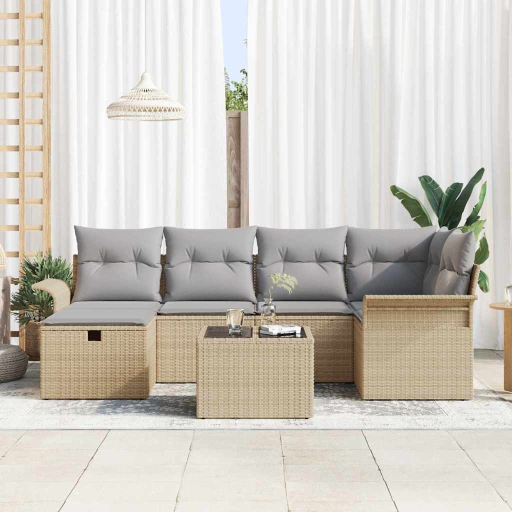 Tuin Sofa Set met kussen 7 pcs Beige en Licht Grijs poly rattan