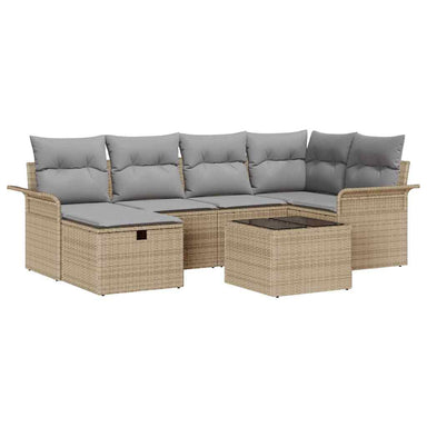 Tuin Sofa Set met kussen 7 pcs Beige en Licht Grijs poly rattan
