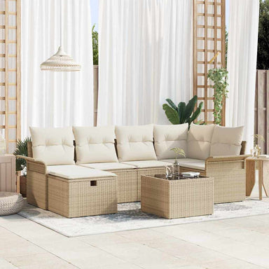 Tuinbankenset 7 st Beige en Crème poly rattan
