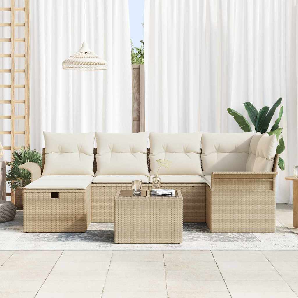 Tuinbankenset 7 st Beige en Crème poly rattan