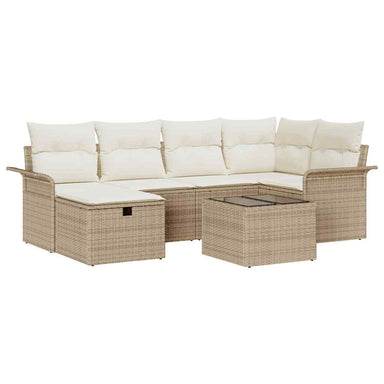 Tuinbankenset 7 st Beige en Crème poly rattan