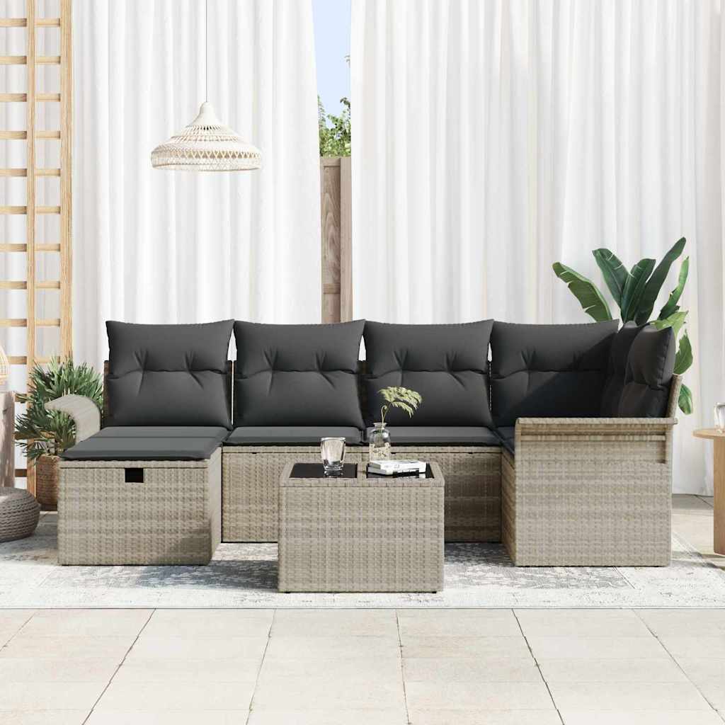 Tuinbankenset 7 st Lichtgrijs poly rattan
