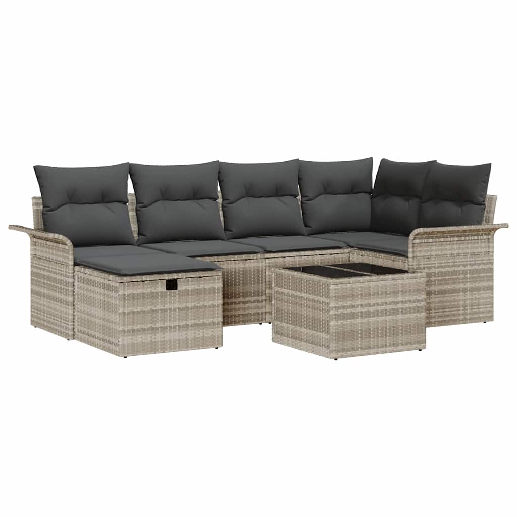 Tuinbankenset 7 st Lichtgrijs poly rattan