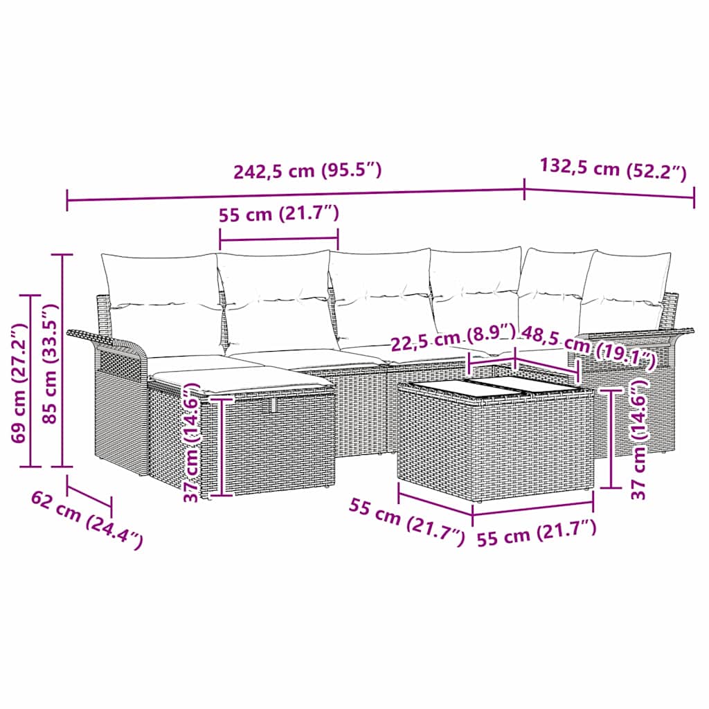 Tuinbankenset 7 st Lichtgrijs poly rattan