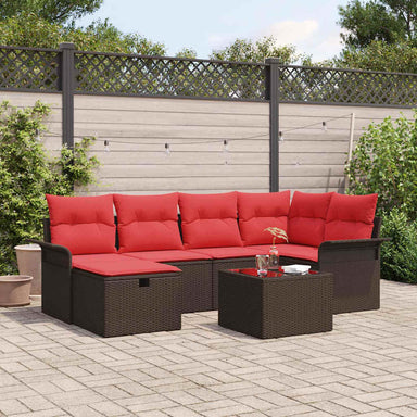 Tuin Sofa Set 7 st Bruin en Rood poly rattan