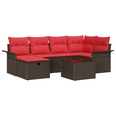 Tuin Sofa Set 7 st Bruin en Rood poly rattan