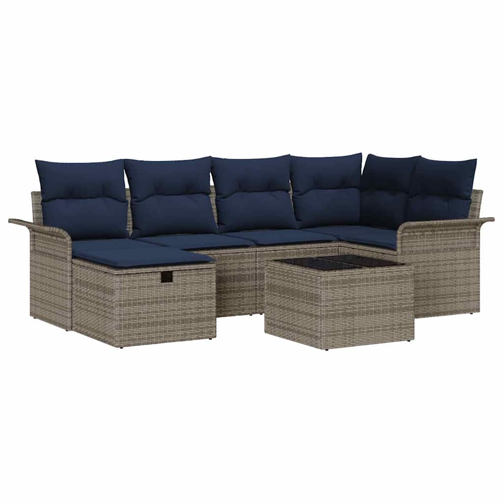 Tuin Sofa Set 7 st Grijs en Marineblauw poly rattan