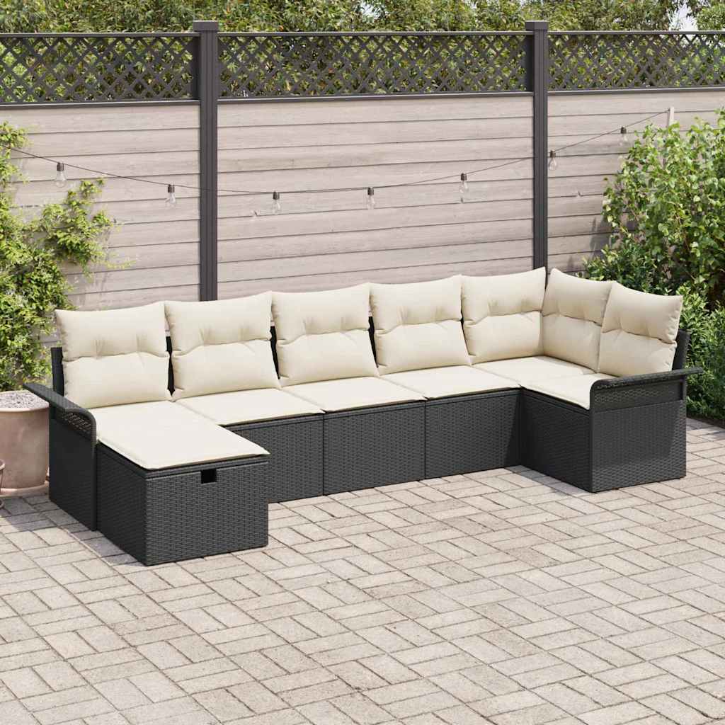 Tuin Sofa Set 7 st Zwart en Crème poly rattan