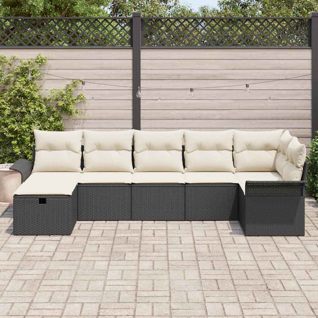 Tuin Sofa Set 7 st Zwart en Crème poly rattan