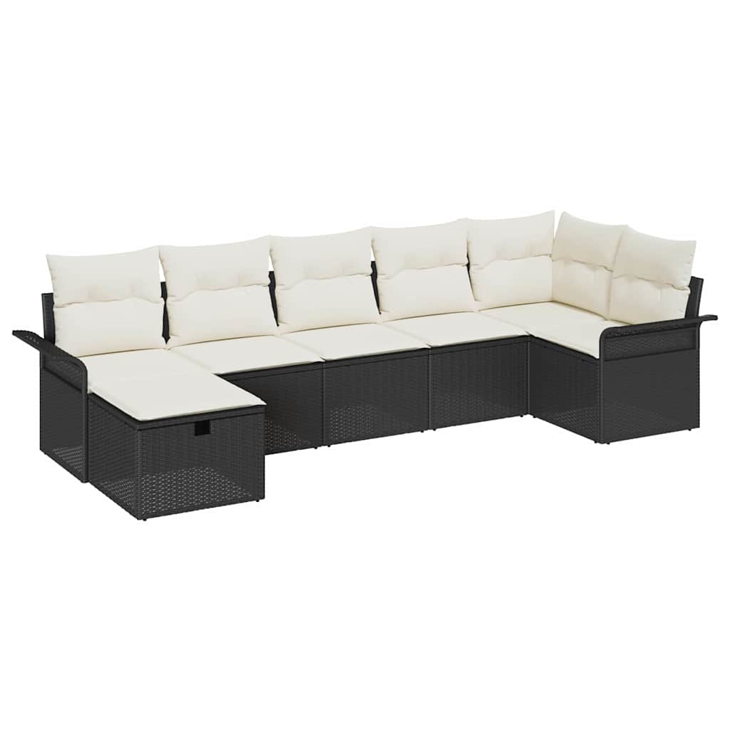 Tuin Sofa Set 7 st Zwart en Crème poly rattan