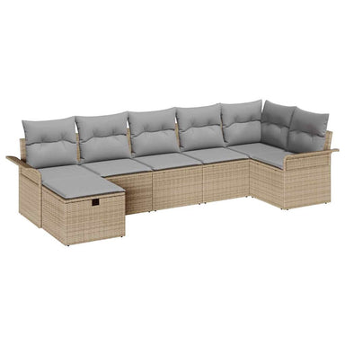 Tuin Sofa Set met kussen 7 pcs Beige en Licht Grijs poly rattan