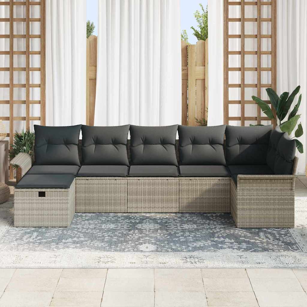 Tuin Sofa Set met kussen 7 pcs Lichtgrijs poly rattan