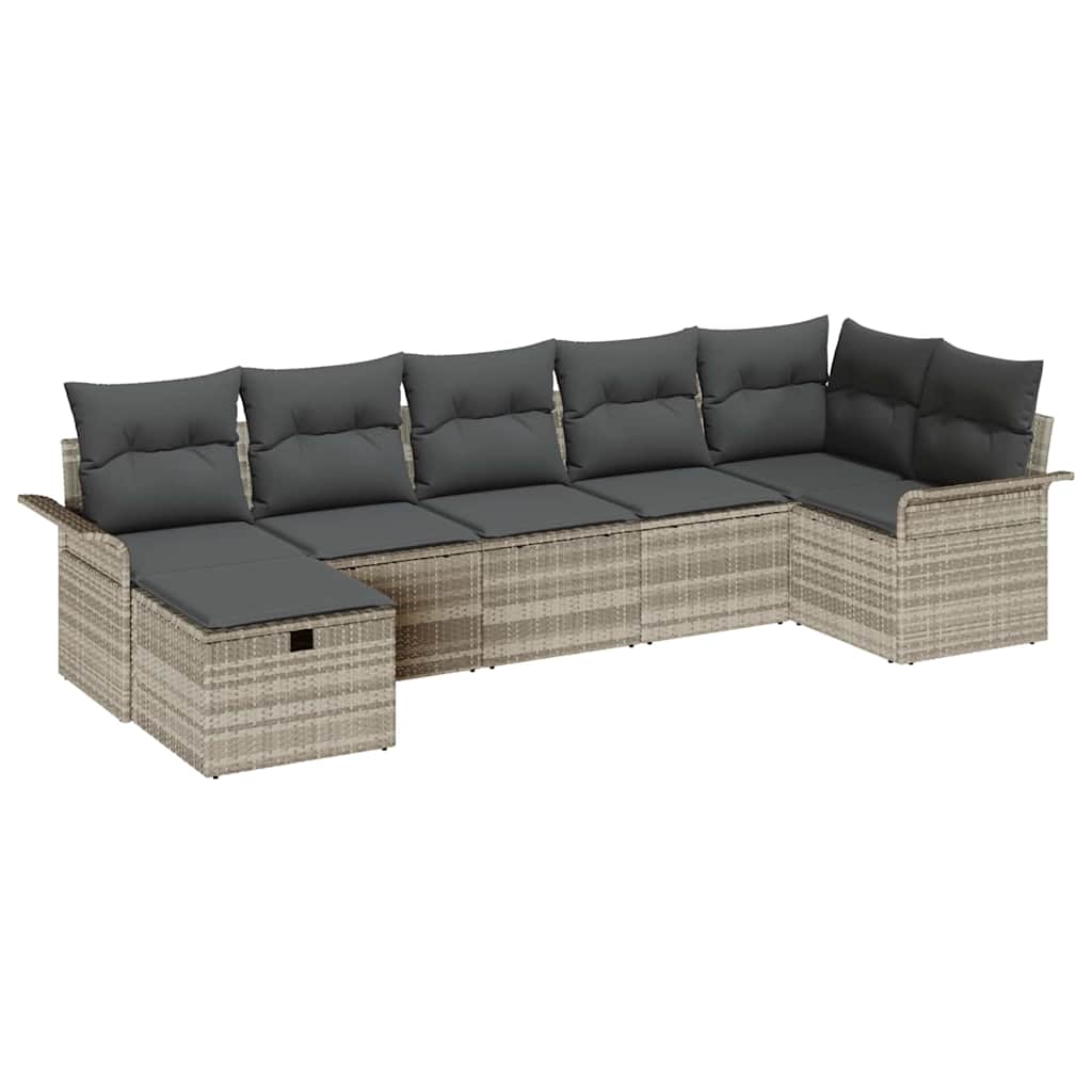 Tuin Sofa Set met kussen 7 pcs Lichtgrijs poly rattan
