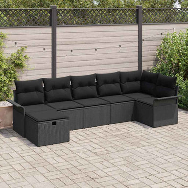 Tuin Sofa Set 7 st Zwart poly rattan