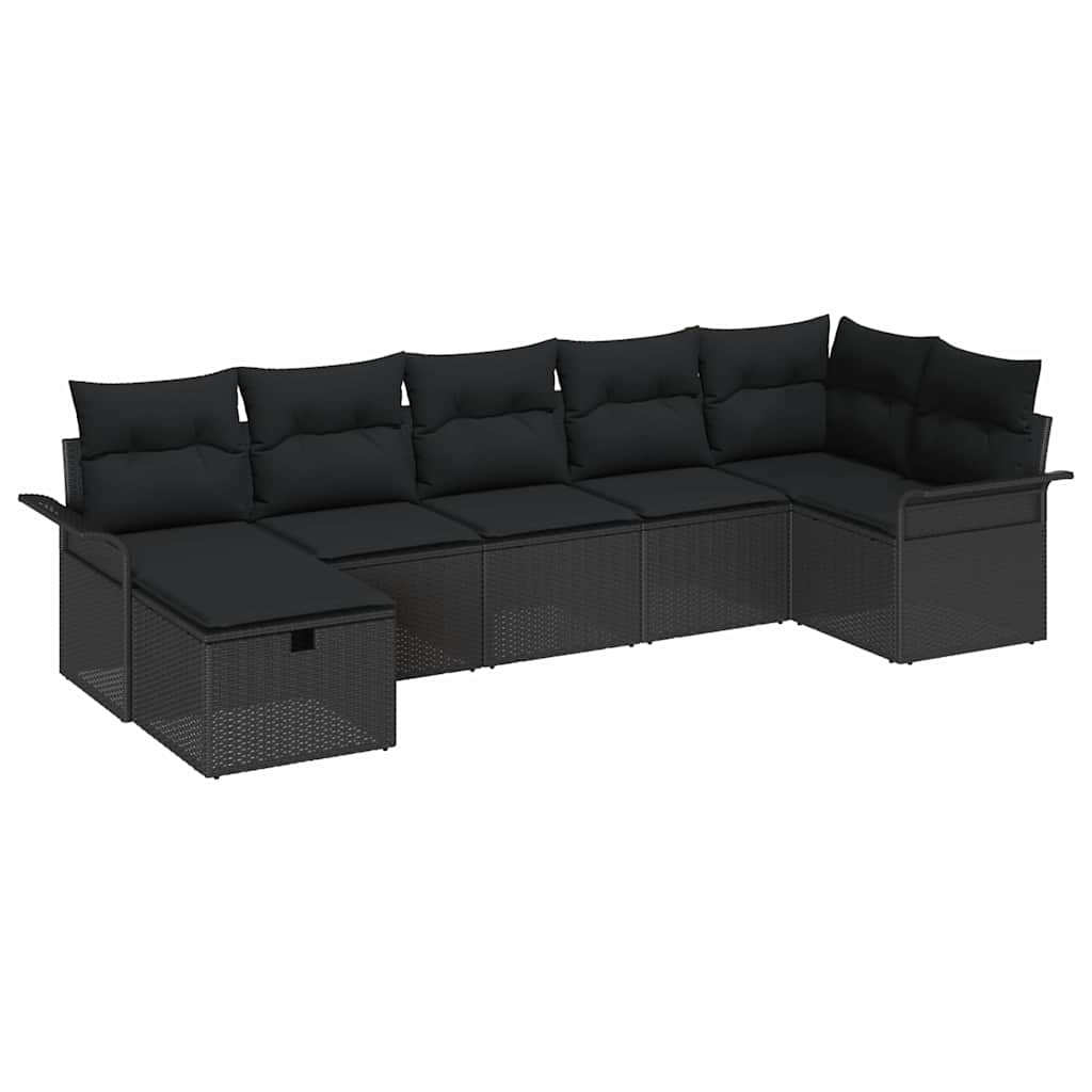 Tuin Sofa Set 7 st Zwart poly rattan