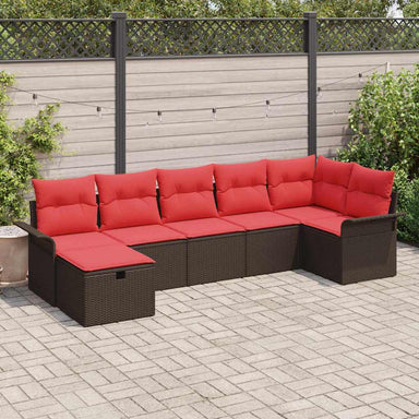Tuin Sofa Set 7 st Bruin en Rood poly rattan