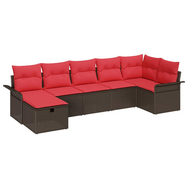 Tuin Sofa Set 7 st Bruin en Rood poly rattan