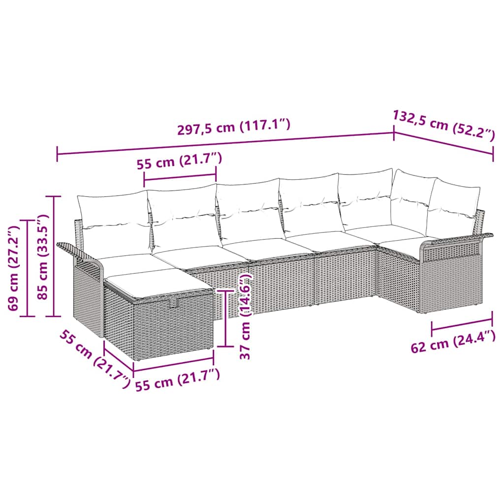 Tuin Sofa Set 7 st Bruin en Rood poly rattan