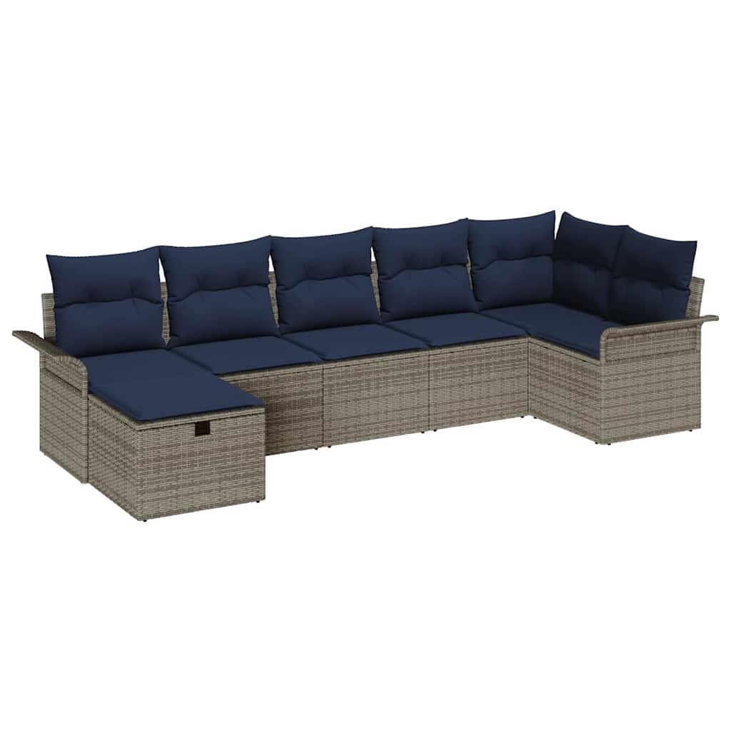 Tuin Sofa Set 7 st Grijs en Marineblauw poly rattan