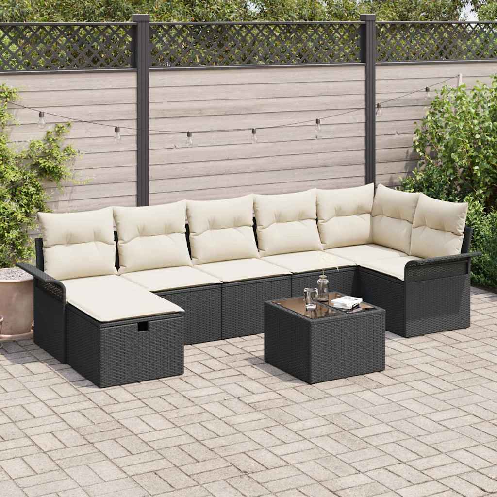 Tuin Sofa Set 8 st Zwart en Crème poly rattan