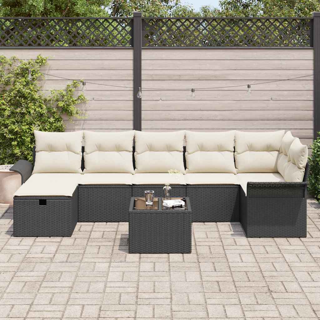 Tuin Sofa Set 8 st Zwart en Crème poly rattan