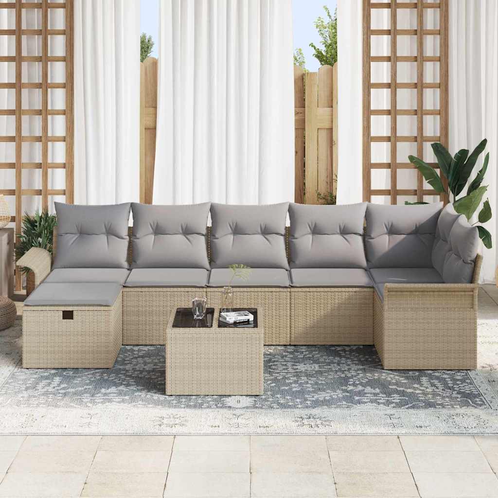 Tuin Sofa Set met kussen 8 pcs Beige en Licht Grijs poly rattan