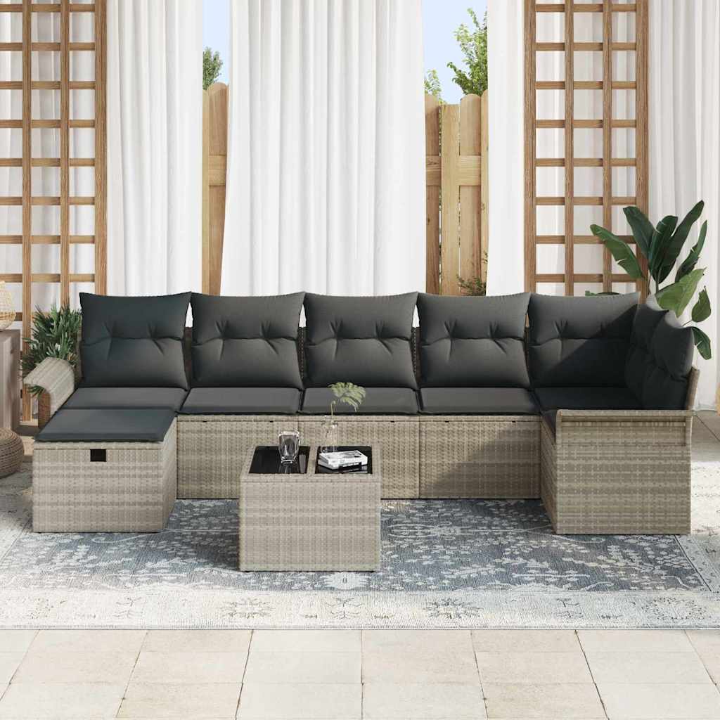 Tuin Sofa Set met kussen 8 pcs Lichtgrijs poly rattan