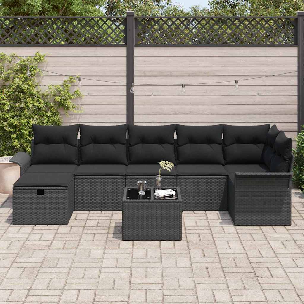 Tuin Sofa Set 8 st Zwart poly rattan