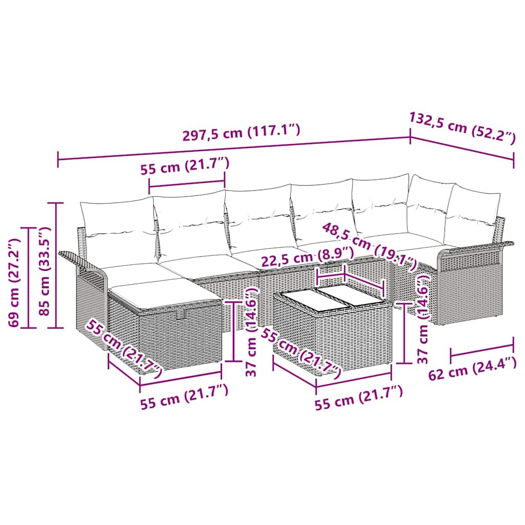 Tuin Sofa Set 8 st Zwart poly rattan