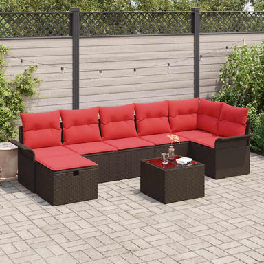 Tuin Sofa Set 8 st Bruin en Rood poly rattan
