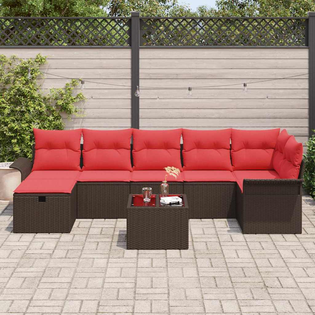 Tuin Sofa Set 8 st Bruin en Rood poly rattan